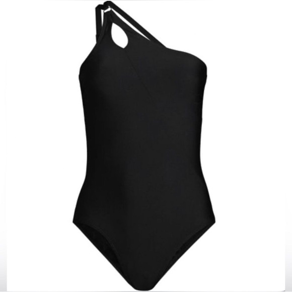 Lands' End UPF 50 Full Coverage Tummy Control One Shoulder One Piece Black 24W - Picture 1 of 11